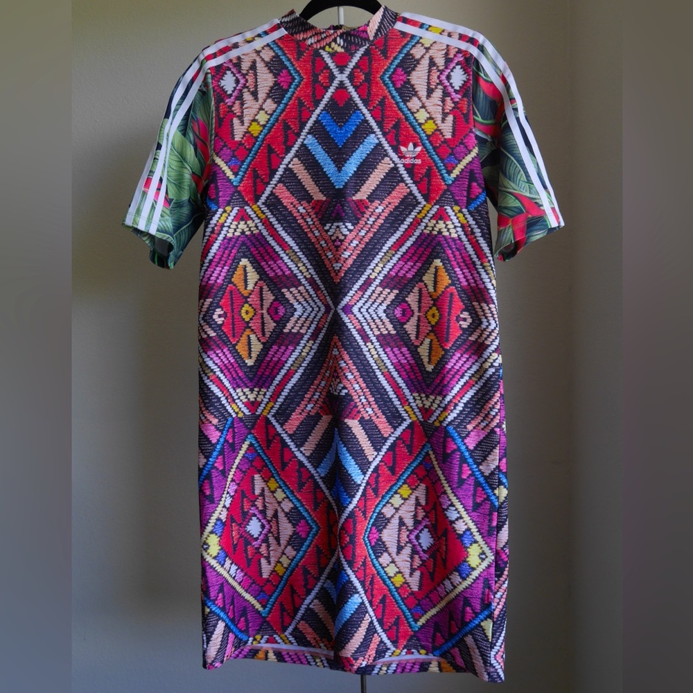 Adidas colorful, patterned short sleeve shirt dress, size M